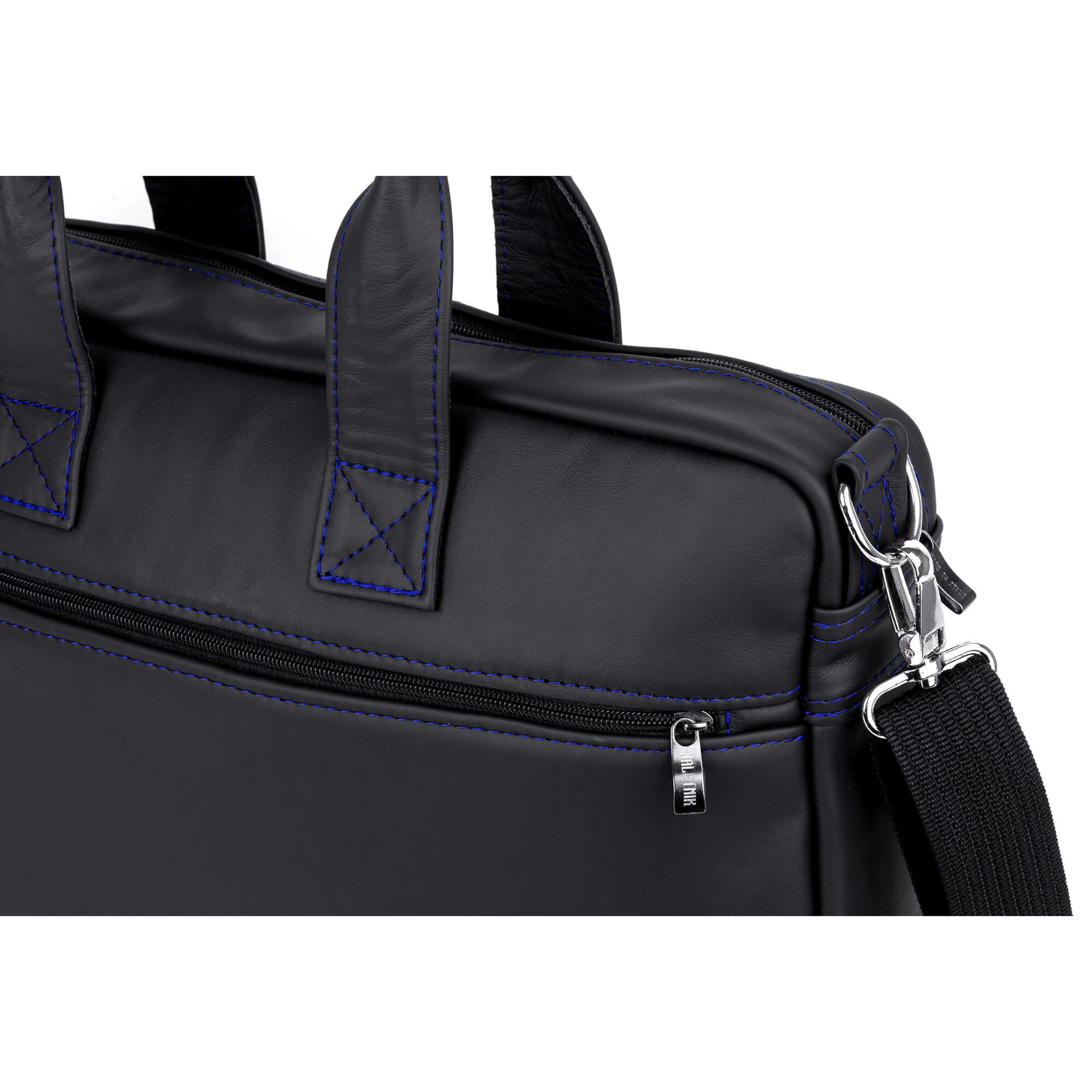 Geanta laptop Kaletnik Rota, piele naturala, compartiment principal cu fermoar, buzunar pentru laptop, culoare neagra, dimensiuni 30x45cm