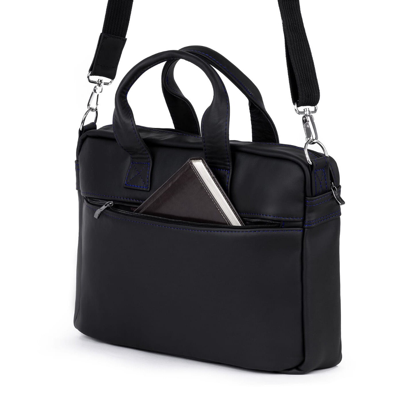 Geanta laptop Kaletnik Rota, piele naturala, compartiment principal cu fermoar, buzunar pentru laptop, culoare neagra, dimensiuni 30x45cm