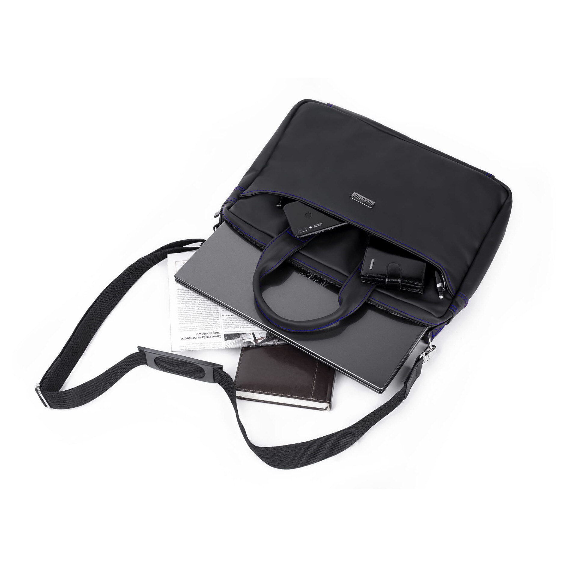 Geanta laptop Kaletnik Rota, piele naturala, compartiment principal cu fermoar, buzunar pentru laptop, culoare neagra, dimensiuni 30x45cm