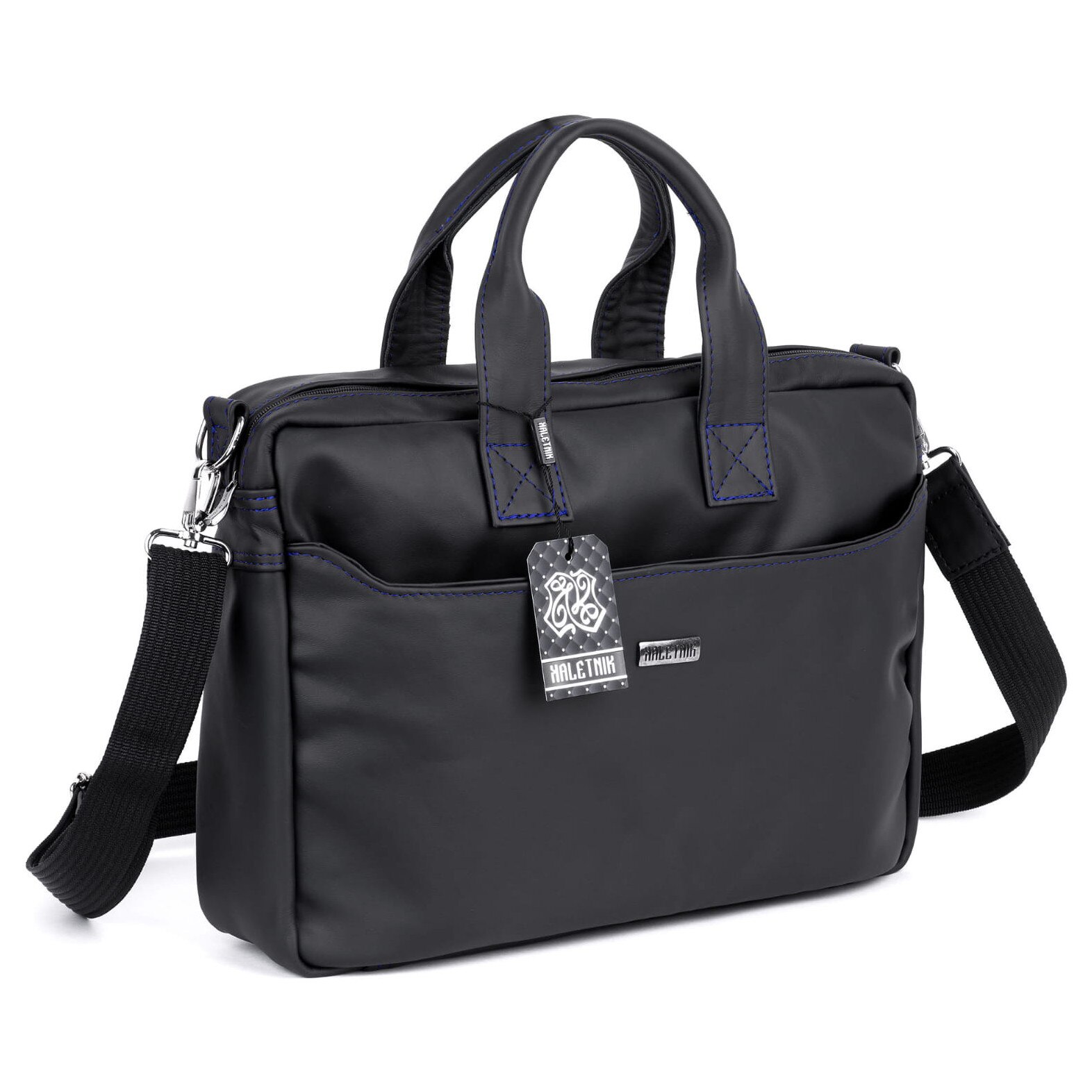 Geanta laptop Kaletnik Rota, piele naturala, compartiment principal cu fermoar, buzunar pentru laptop, culoare neagra, dimensiuni 30x45cm