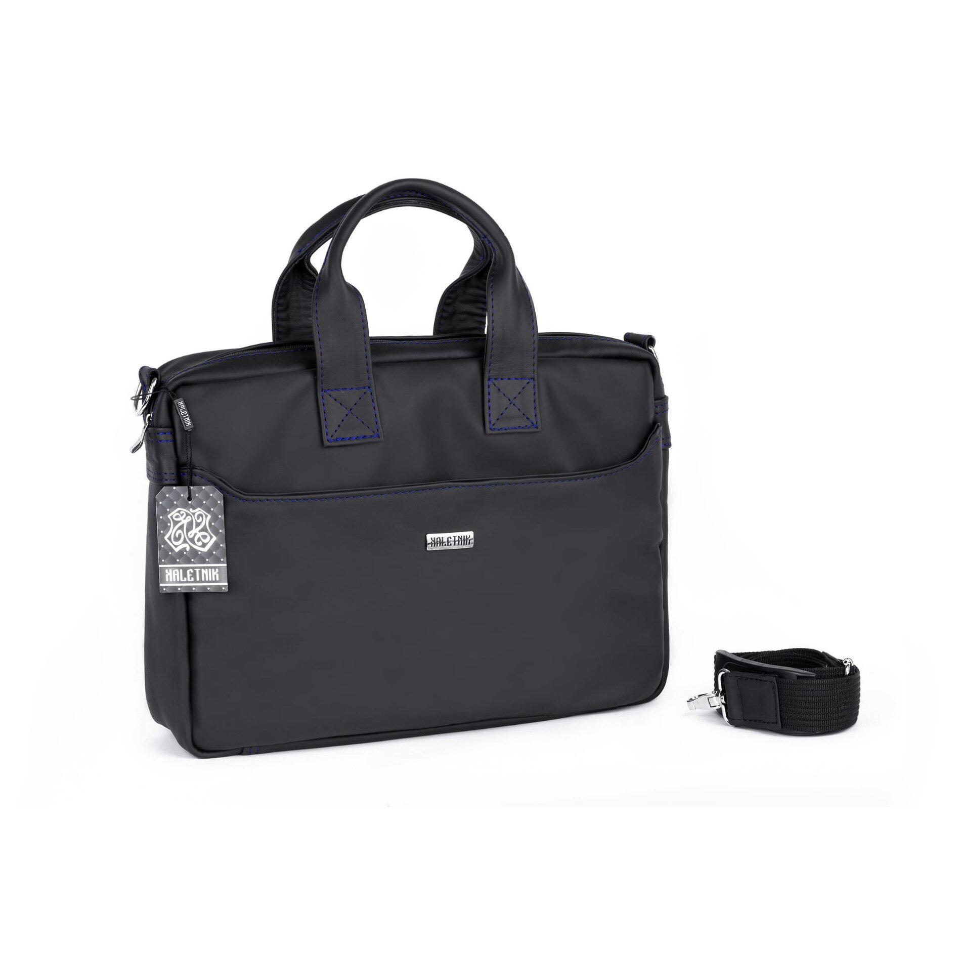 Geanta laptop Kaletnik Rota, piele naturala, compartiment principal cu fermoar, buzunar pentru laptop, culoare neagra, dimensiuni 30x45cm