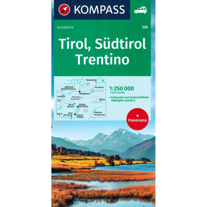 Tirol, Südtirol, Trentino, Kompass, 1:250000, 2023