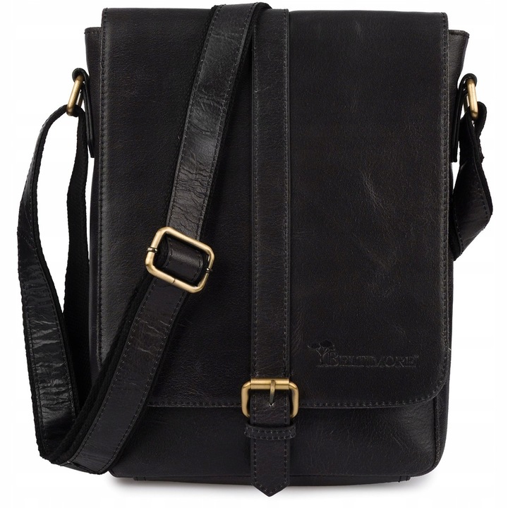 Férfi táska, valódi bőr, Beltimore, N21 modell, fekete, A4, állítható pánttal