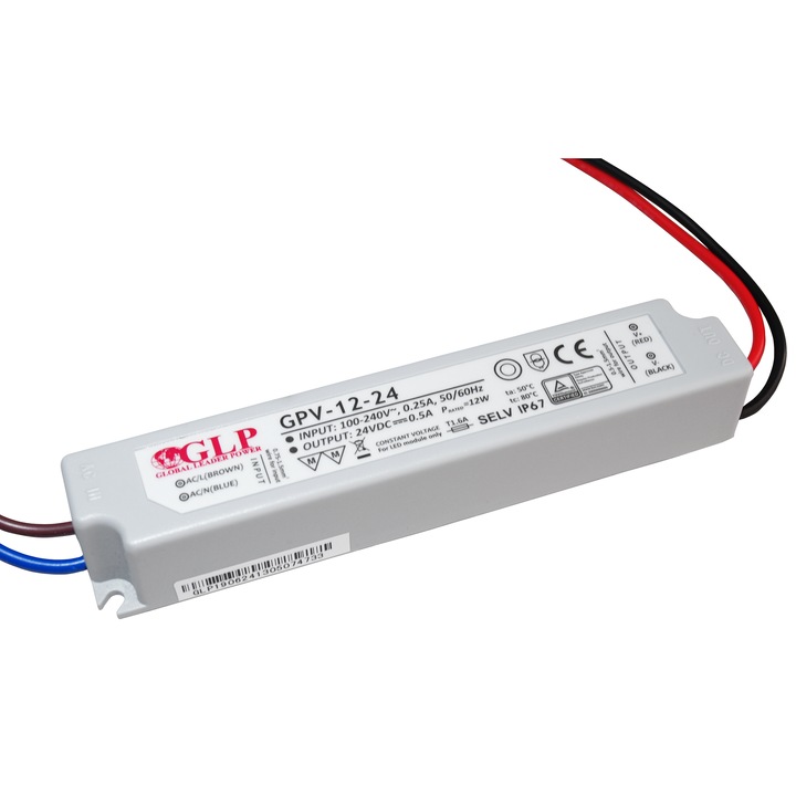 Sursa de alimentare GLP GPV 24V/0.5A, IP67, carcasa din plastic, protectii multiple