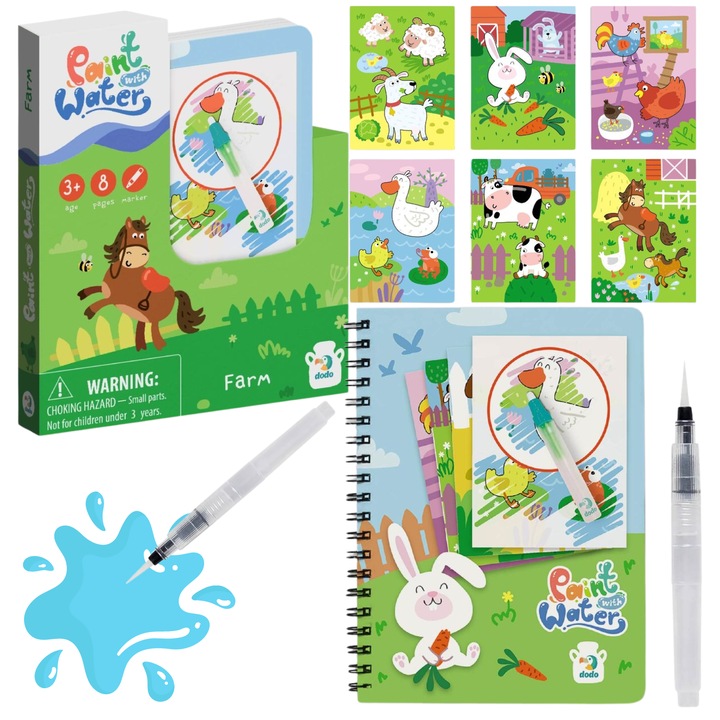 Set de colorat cu marker apa DODO, 8 pagini, 14,5x2x18cm, pentru copii 3+