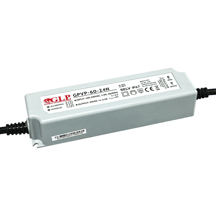Sursa de alimentare GLP, 24V/2.5A, IP67, carcasa din plastic, protectie dubla