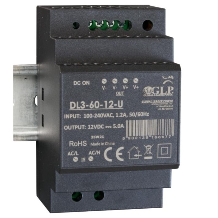 Sursa de alimentare DIN GLP 12V/4.5A/54W, plastic, 90-264VAC