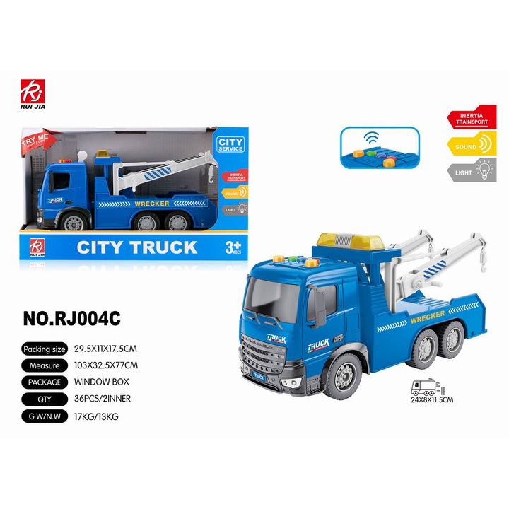 Vehicul de tractare Rui Jia, efecte sonore si luminoase, albastru, 29.5x11x17.5cm