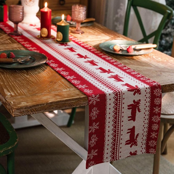 Asztalterítők, kétoldalas design, karácsonyi minták, 30x150cm
