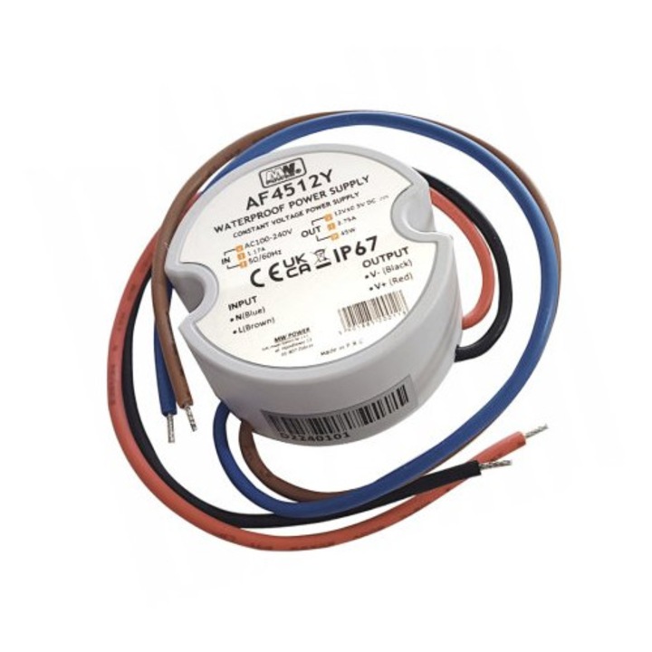 Sursa de alimentare LED, MW POWER, 45W, 12V/3.75A, rotund, IP67