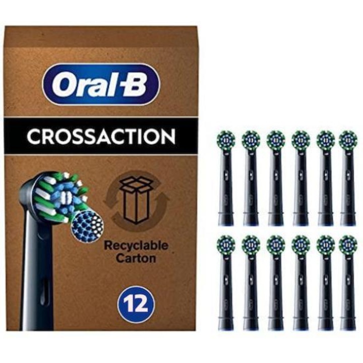 Set 12 capete de schimb Oral-B Cross Action Black pentru periute electrice