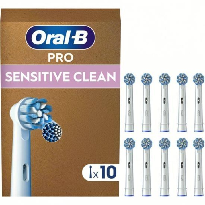 Capete de inlocuire pentru periuta electrica Oral-B Sensitive Clean, 10 bucati, alb
