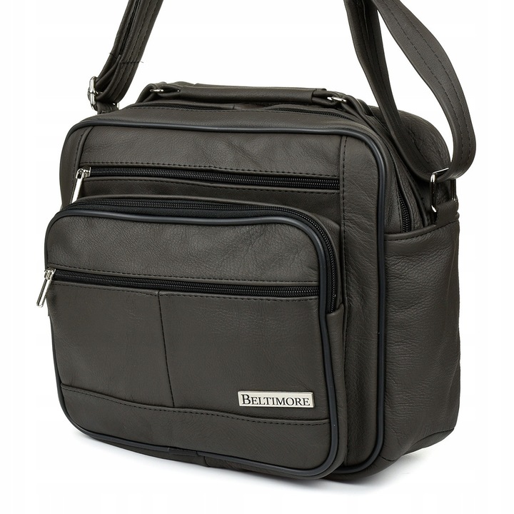 Férfi táska, Beltimore, valódi bőrből, fekete, mérete 29x25x15cm, állítható pánttal 140cm-ig