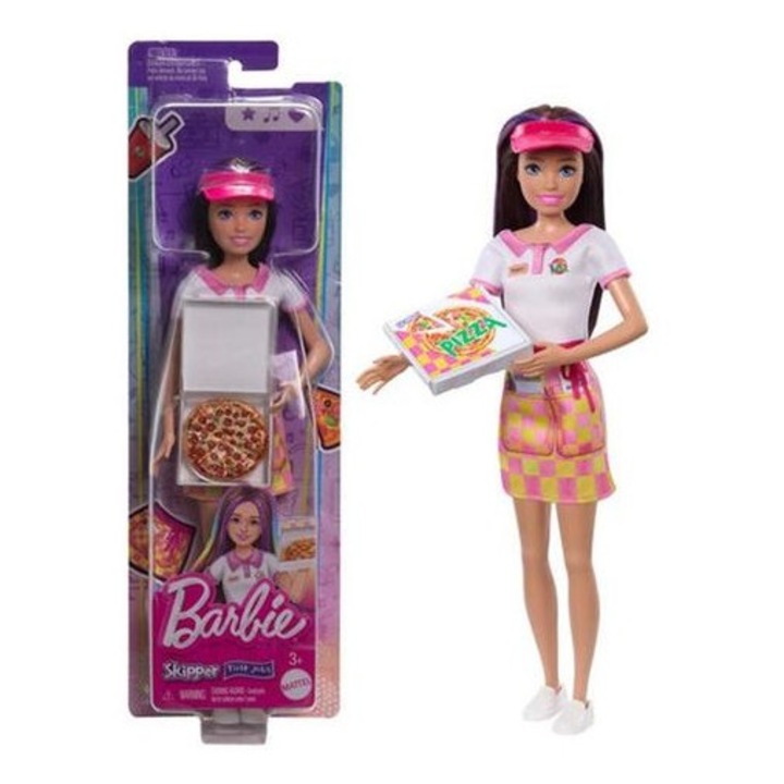 Barbie Skipper - Prima munca, set, livratoare de pizza, uniforma, 3 ani+