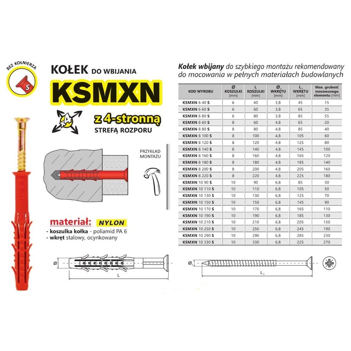 UN KSMXN 6x40mm tiplik, 2 darabos készlet, gyors rögzítéshez