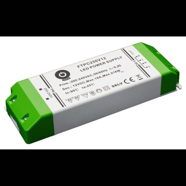 Alimentator LED 12V/18A, POS, carcasa plastic, protectie la suprasarcina,