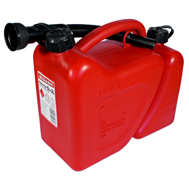 Canistru plastic 5L+2L pentru benzina si ulei, MC GARDEN, cu maner si palnie