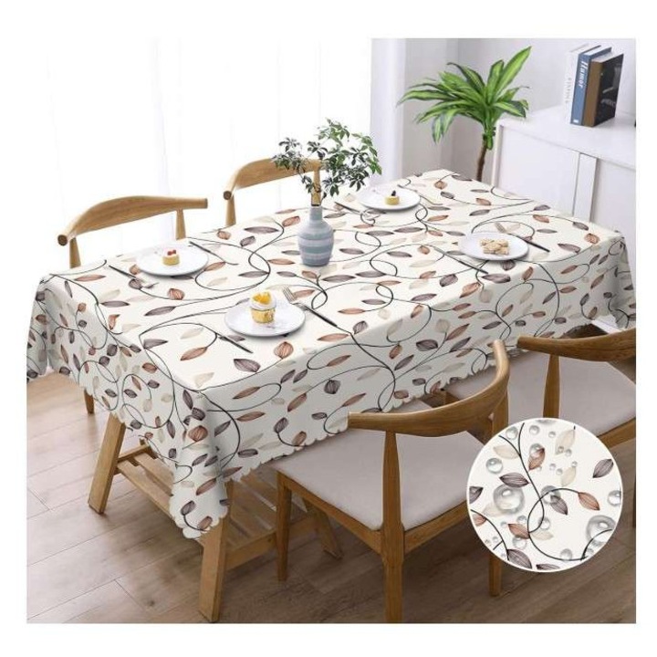 CE asztalterítő, vízálló abrosz, 140x180cm, levél motívum