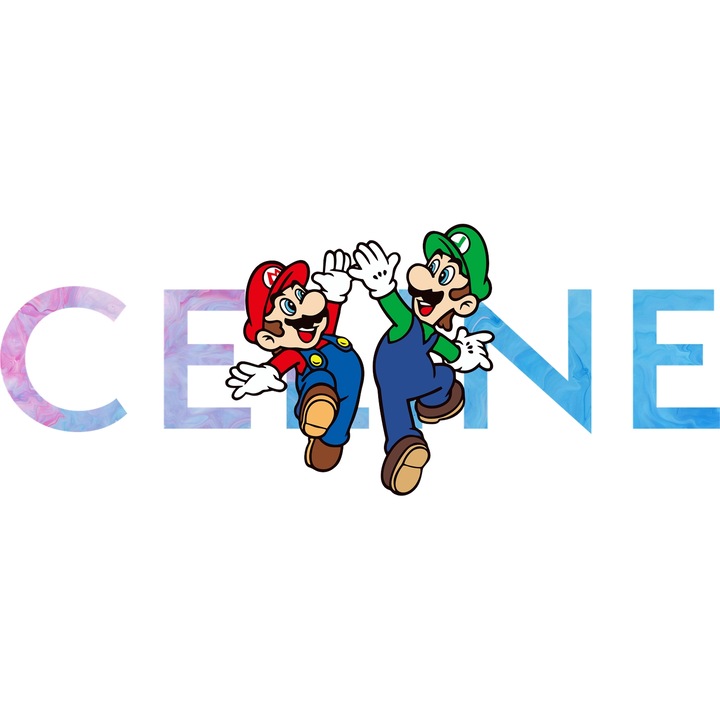 Sticker Adeziv Cu Mario, Cu Textul "Celine" - Design 8, cu Margini Albe, PVC Vinyl 23CM