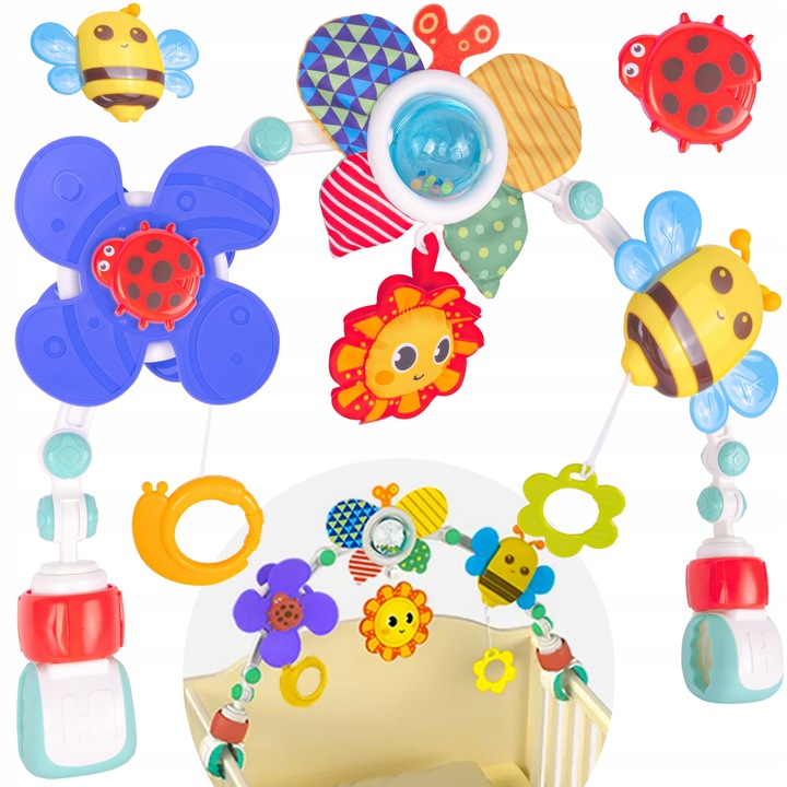 Set interactiv cu jucarii pentru bebelusi, Luxma, animale colorate, 48x36x5cm, montaj universal