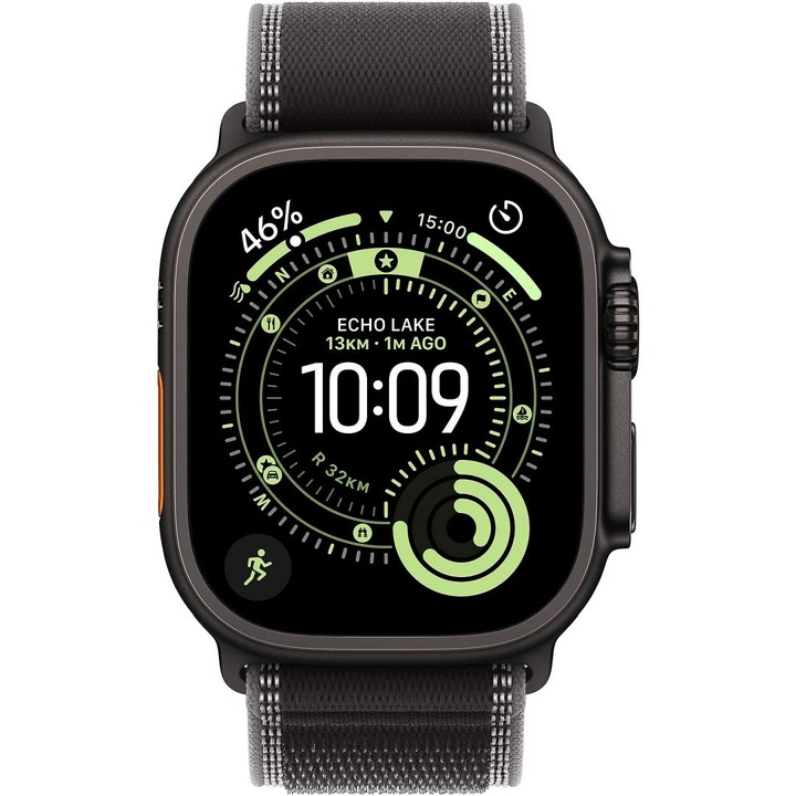 Смарт часовник Apple Watch Ultra 3 Cellular 49mm, корпус от черен титан, черна каишка Trail Loop