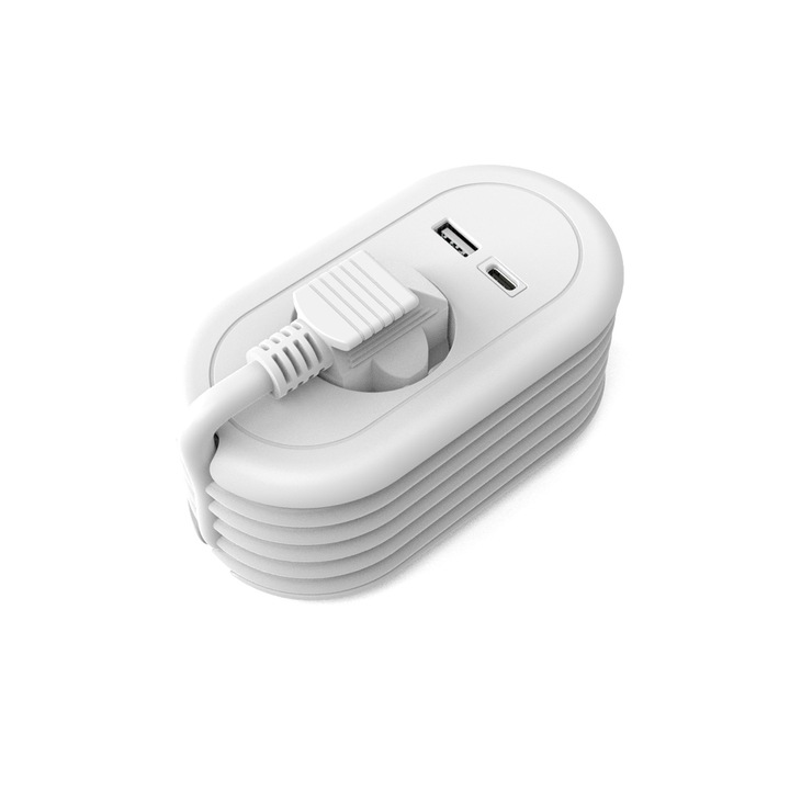 Prelungitor 1x German Type 230V 3680W 1x USB-A 1x USB-C 1,5m alb-gri PLASTROL