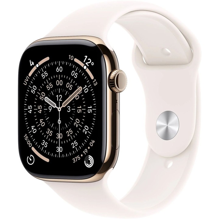 Smartwatch Apple Watch S11 Cellular, 46mm, titan, alb/auriu, 1.96"