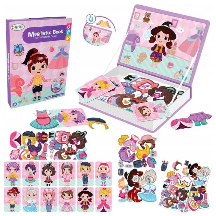 Jucarie educativa, Luxma, set imbracaminte magnetica, 51 magneti, 6 cartonase, 26x19x3,5cm