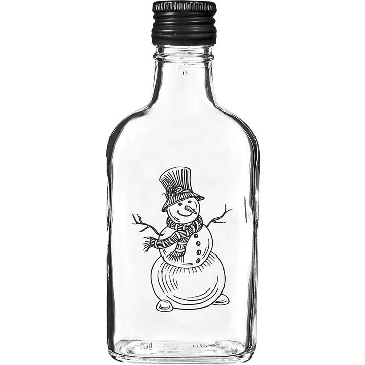 Стъкло 200 мл с капак, празничен принт, снежен човек, 1 комплект