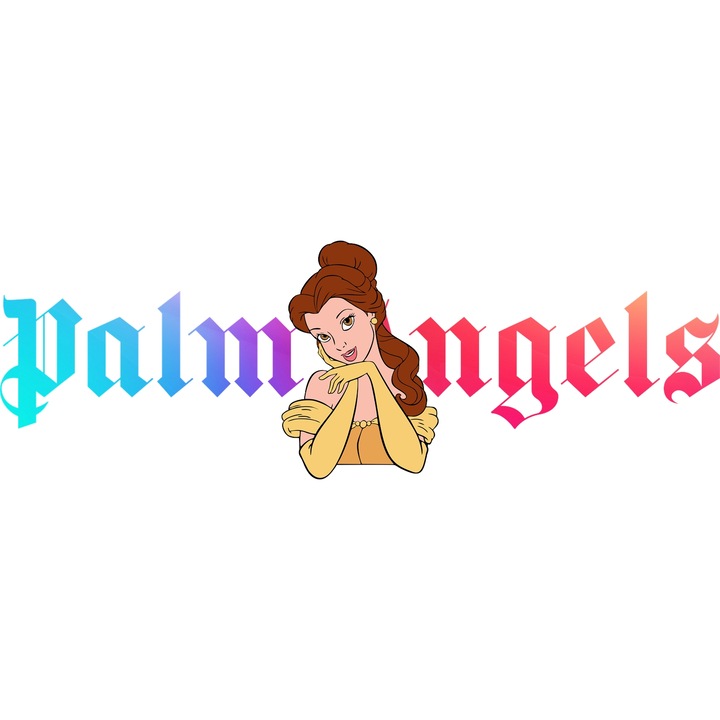 Sticker Adeziv Cu Frumoasa si bestia, Cu Textul "Palms Angels" - Design 7, cu Margini Albe, PVC Vinyl 10CM