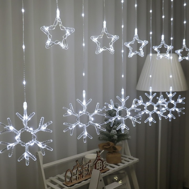 Коледна инсталация тип завеса NEXTLY, взаимосвързана, студено бели LED светлини, ширина 3 метра, за вътрешно/външно ползване