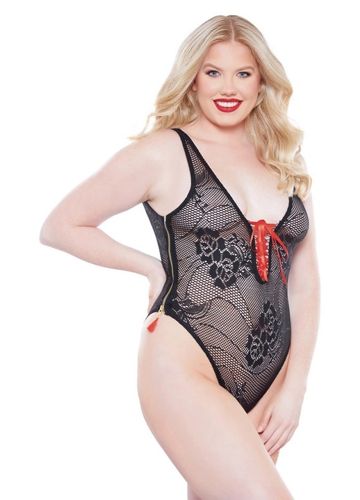 Allure, BODY ALLURE DAIZY, dantela, accente rosii, fermoare, Negru