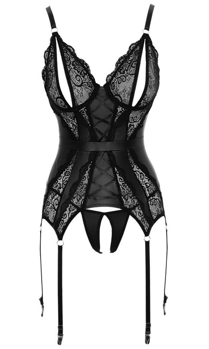 Cottelli - csipkés nyitott felső és tanga (fekete)