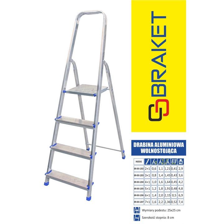 Scara de lucru, Braket, 3 trepte, 80cm inaltime desfasurata, 25x25cm platforma, 150kg capacitate maxima, 145cm inaltime pliata