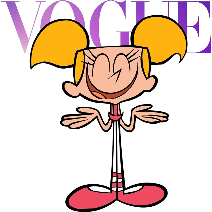 Sticker Adeziv Cu Laboratorul lui Dexter, Cu Textul "Vogue" - Design 1, cu Margini Albe, PVC Vinyl 10CM