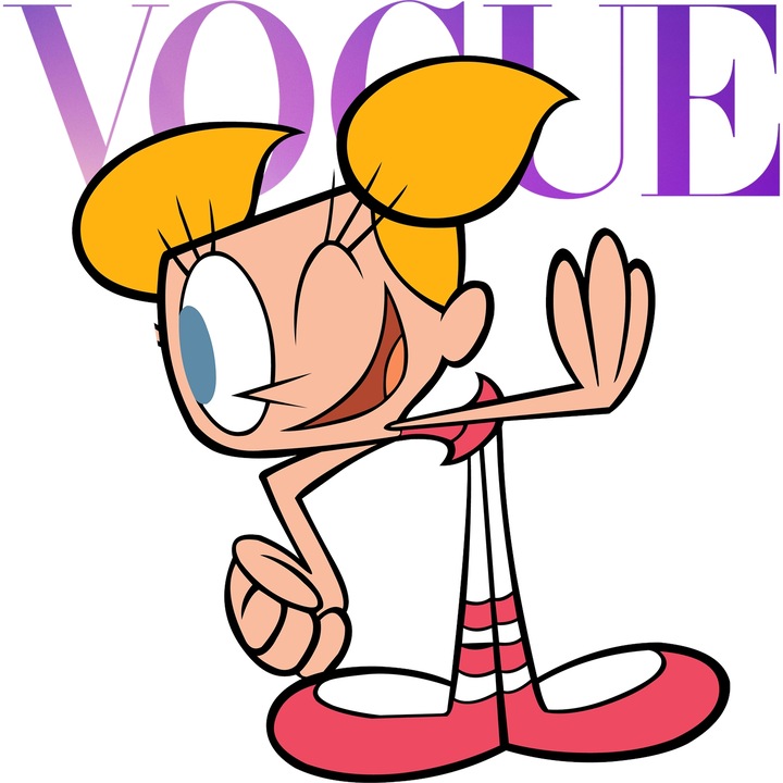 Sticker Adeziv Cu Laboratorul lui Dexter, Cu Textul "Vogue" - Design 5, cu Margini Albe, PVC Vinyl 10CM