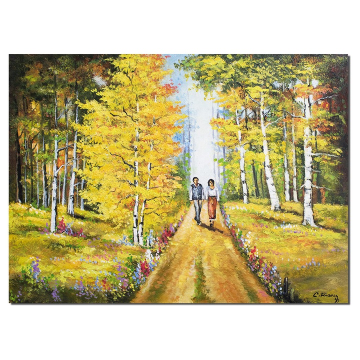 Tablou indragostiti pictat manual, Impreuna pentru totdeauna, 80x60cm ulei pe panza, Constantin Feraru