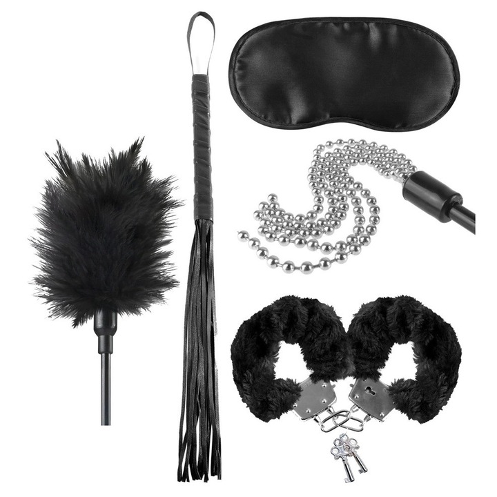 Set accesorii BDSM, Fetish Fantasy, Negru, Poliamida/PVC
