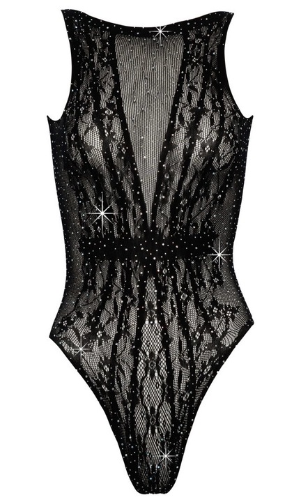 Szexi body, Cottelli Collection, díszkristályokkal, poliamid/elasztán, fekete, S-L INTL