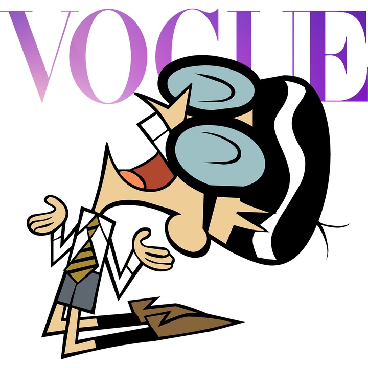 Sticker Adeziv Cu Laboratorul lui Dexter, Cu Textul "Vogue" - Design 15, cu Margini Albe, PVC Vinyl 10CM