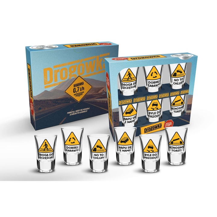 Set 6 pahare pentru vodca, Shot on, 35ml, design amuzant