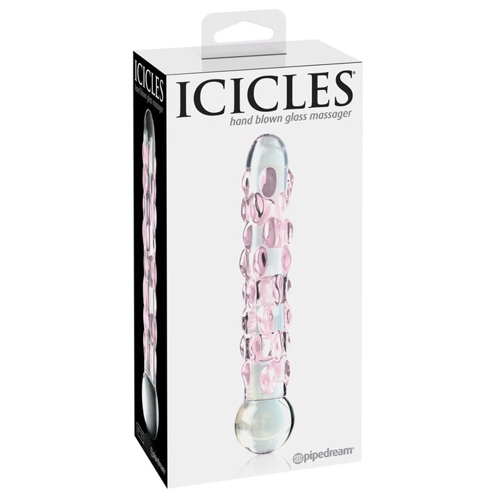 Dildo din sticla Icicles 24, 17,8x2,8cm, transparent