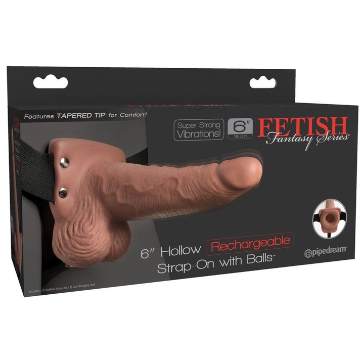 Strap-On cu vibratii, Fetish Fantasy, anatomic, 10 moduri, 17,8 cm, multicolor