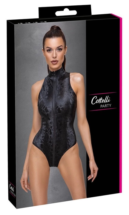 Testi szexi Cottelli PARTY, kígyóbőr utánzat, kétirányú cipzár, bőrszín árnyalat, rugalmas anyag, M INTL