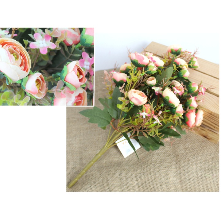 Buchet de flori artificiale, luka, 46cm, coral, bujori