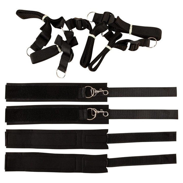 Set BDSM Fetish Fantasy, sistem mansete pentru pat, material poliester si catifea, culoare neagra, dimensiune universala