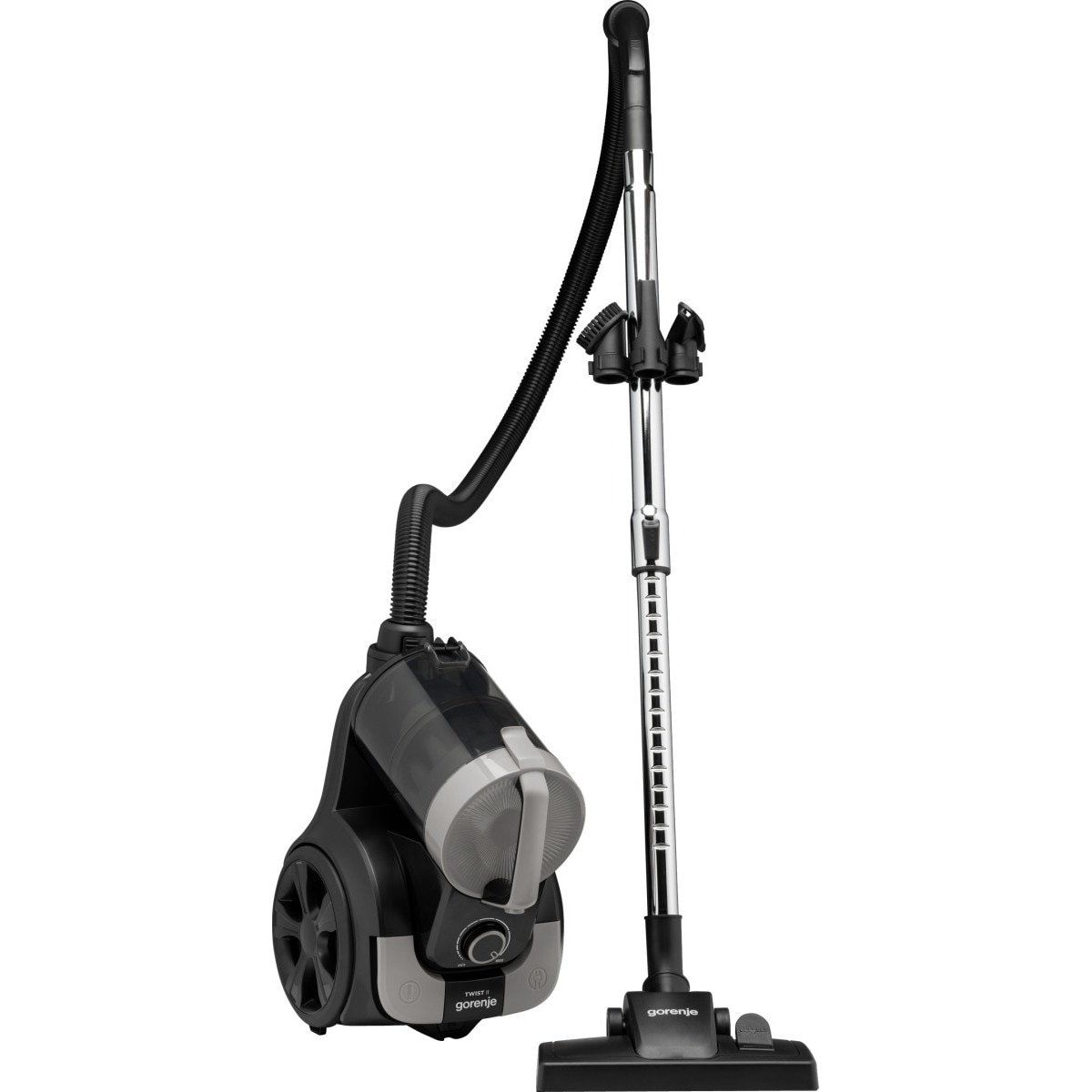 Aspirator fara sac Gorenje VCE01TABKG, 850 W, 3.3 l, Tehnologie Multiciclonica, Filtrare HEPA dubla, Gri-Negru
