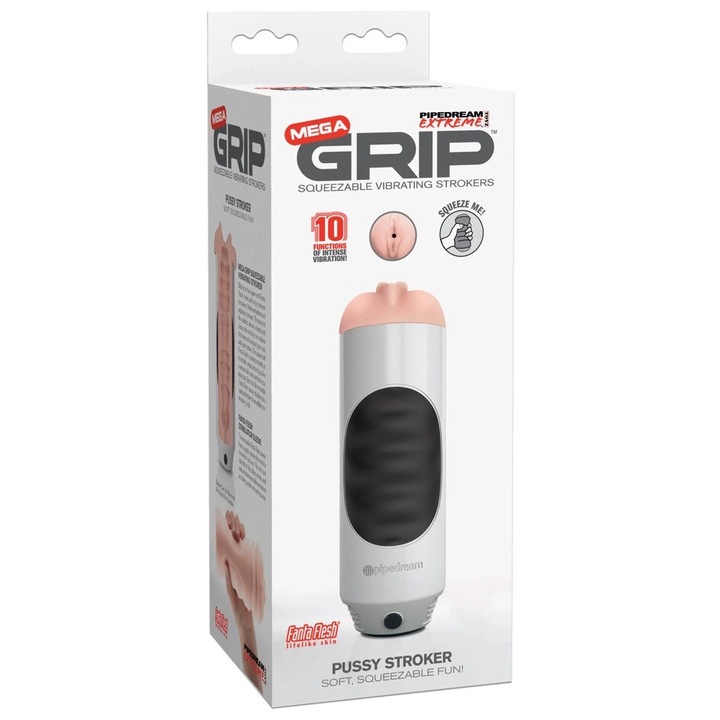 Мастурбатор с двойна вибрация, Pipedream Extreme Toyz, 10 режима, сив, 23,7 см