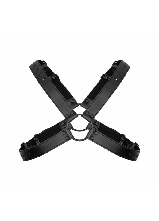 Fekete műbőr állítható férfi hám, Bedroom Fantasies, 26-51 cm