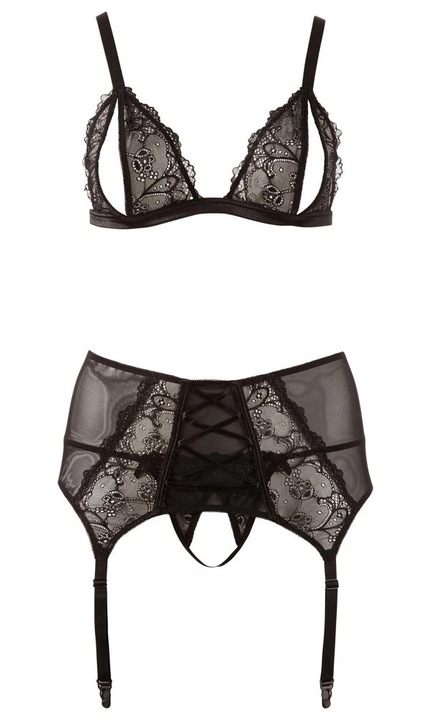 Lenjerie sexy, Cottelli, set de dantela negru, 3 piese